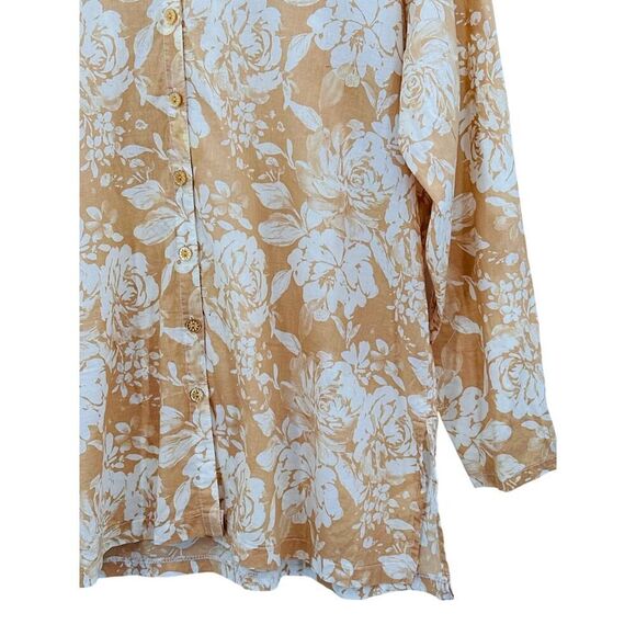 Susan Graver Style 100% Cotton Cream Floral Button Down Blouse Shirt Size Large - Picture 4 of 8